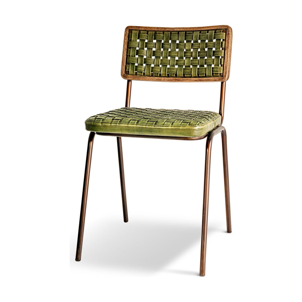 Amala Leather Weave & Iron Dining Chair - Rich Green