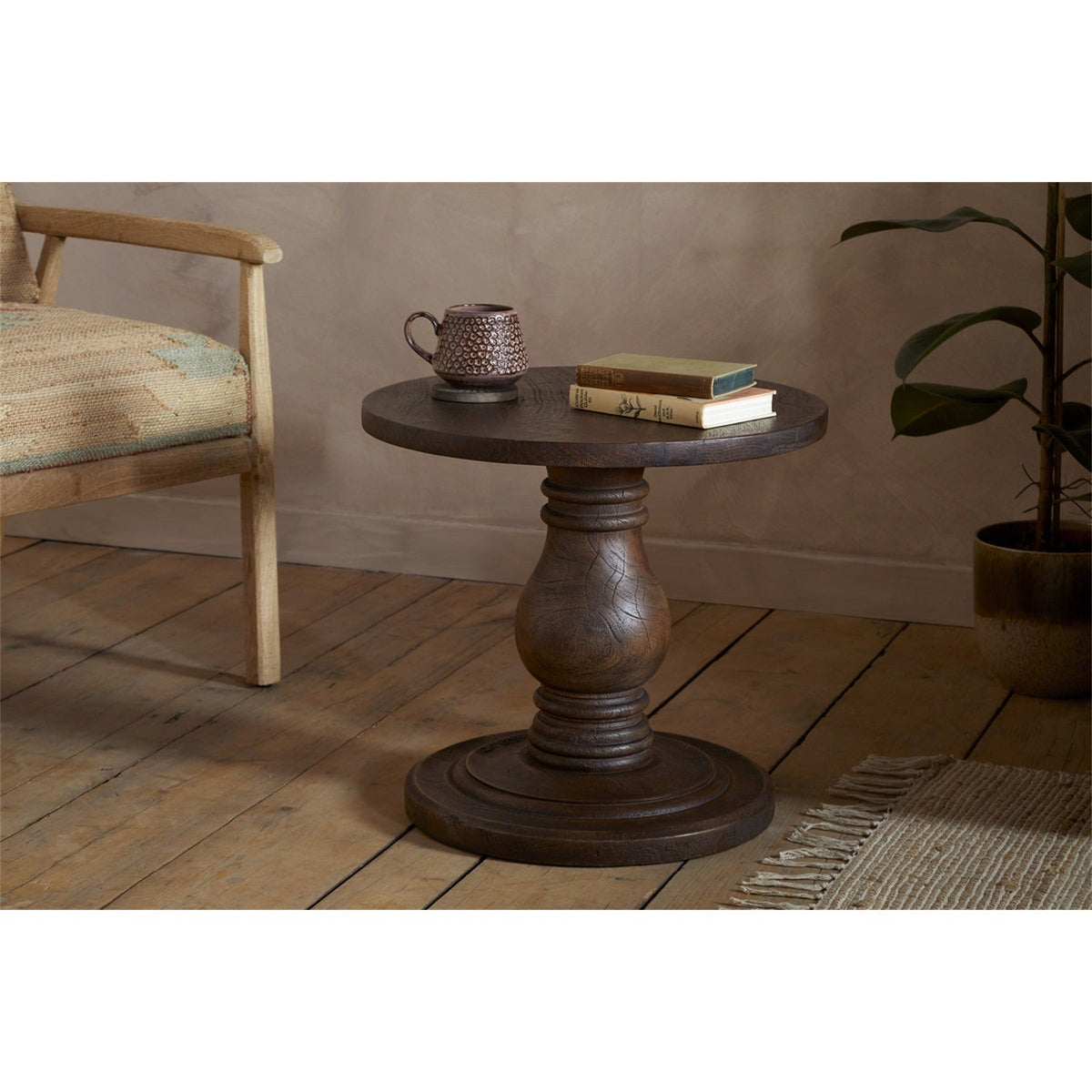 Laya Carved Wood Side Table - Chocolate Brown