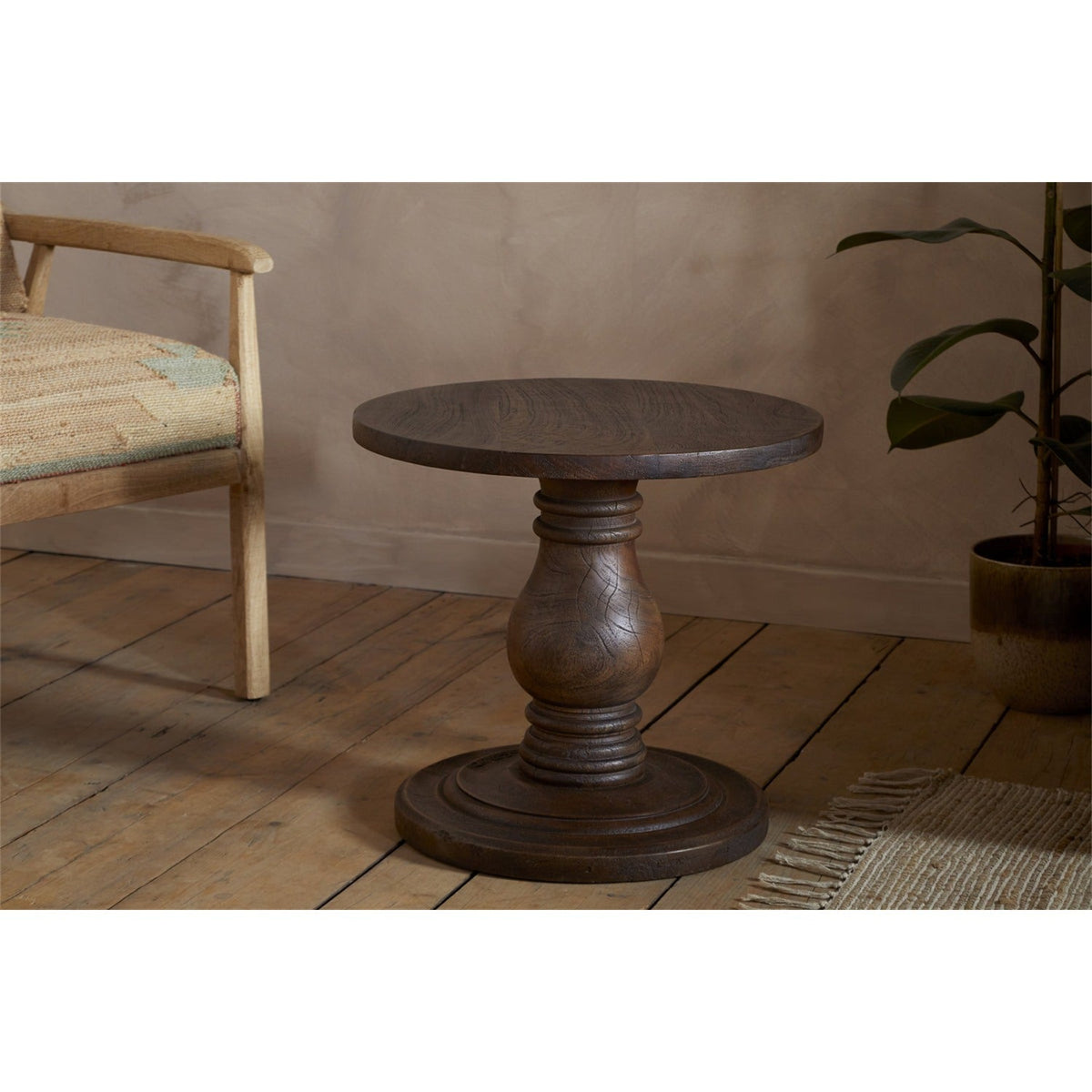 Laya Carved Wood Side Table - Chocolate Brown