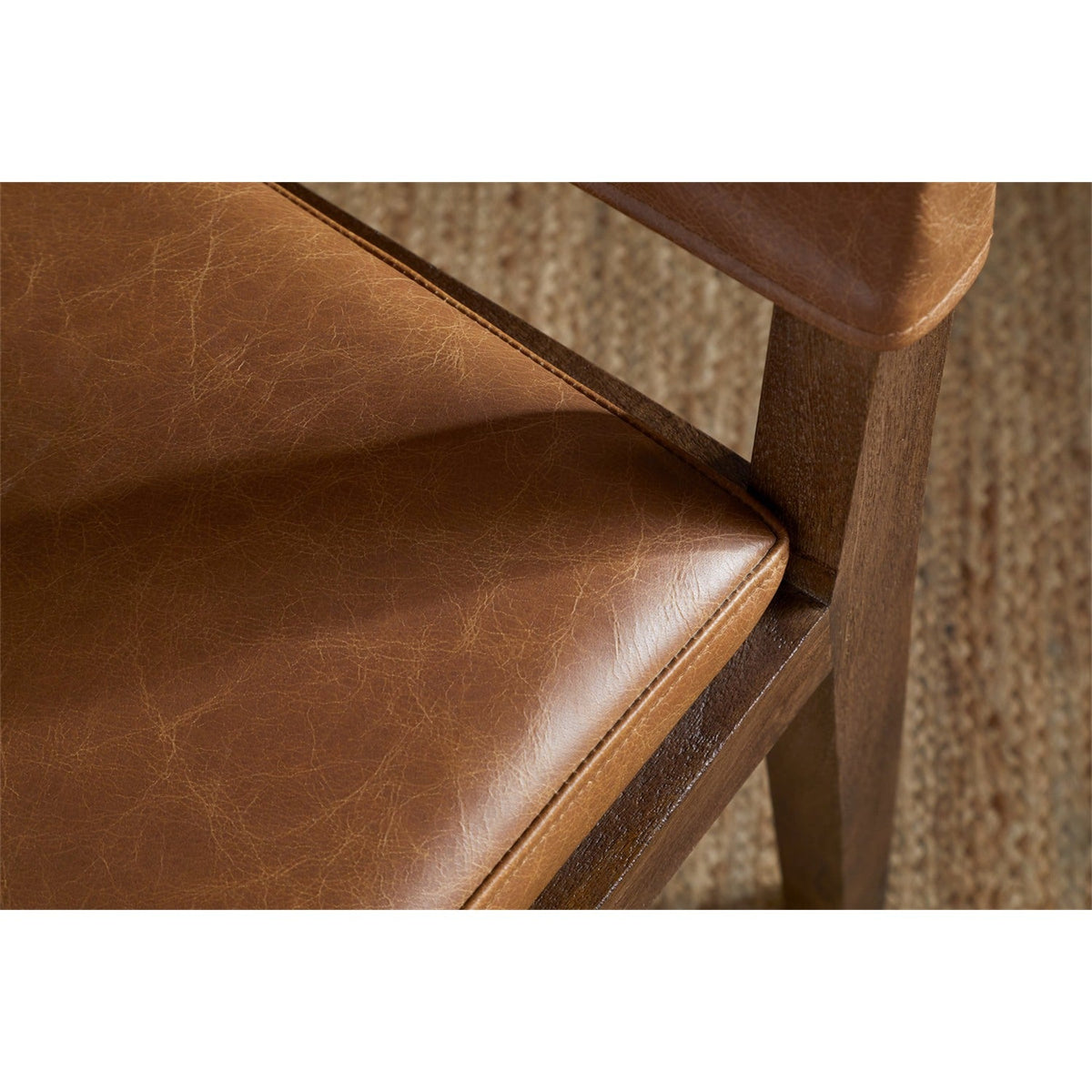 Kusa Mango Wood & Leather Dining Chair - Aged Tan