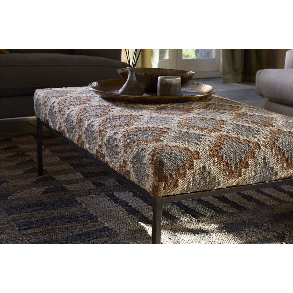 Valin Kilim Upholstered Ottoman - Rust