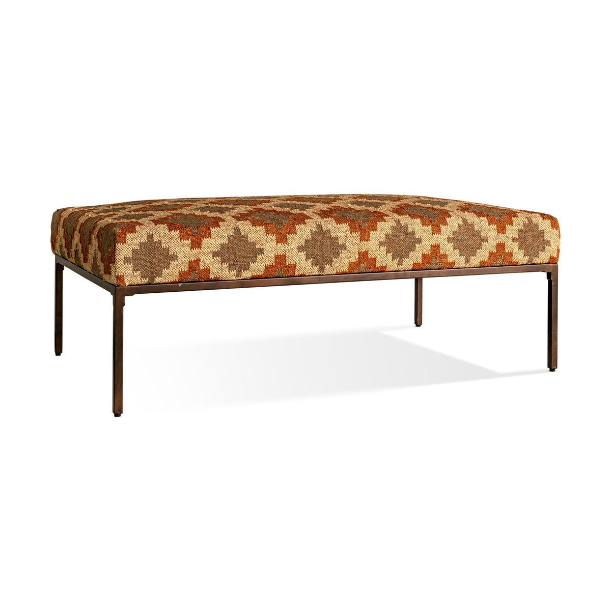 Valin Kilim Upholstered Ottoman - Rust