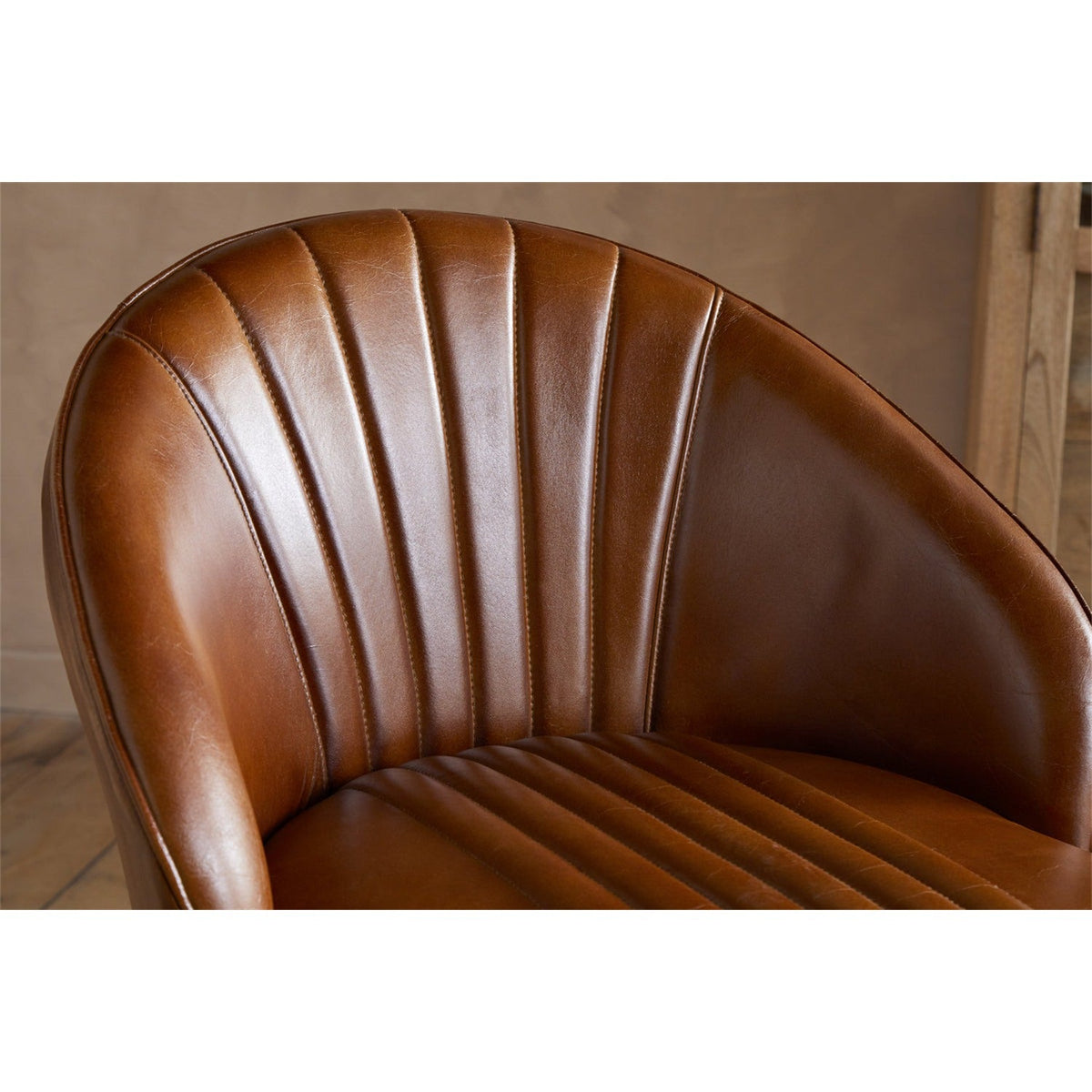 Lal Leather Swivel Counter Stool - Aged Tan