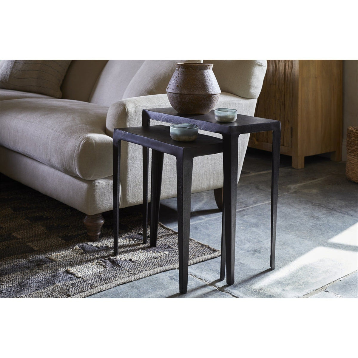 Jagan Cast Metal Nest of 2 Side Tables - Aged Black
