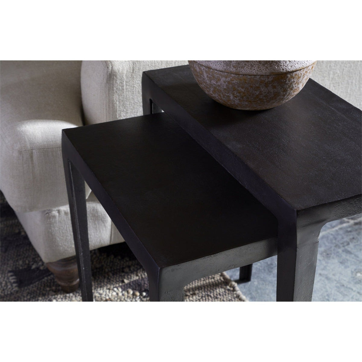 Jagan Cast Metal Nest of 2 Side Tables - Aged Black