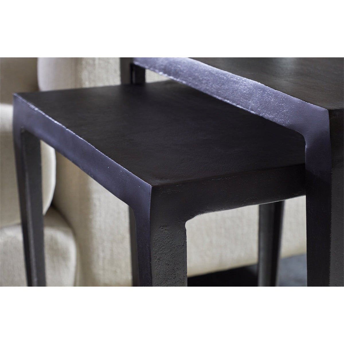 Jagan Cast Metal Nest of 2 Side Tables - Aged Black
