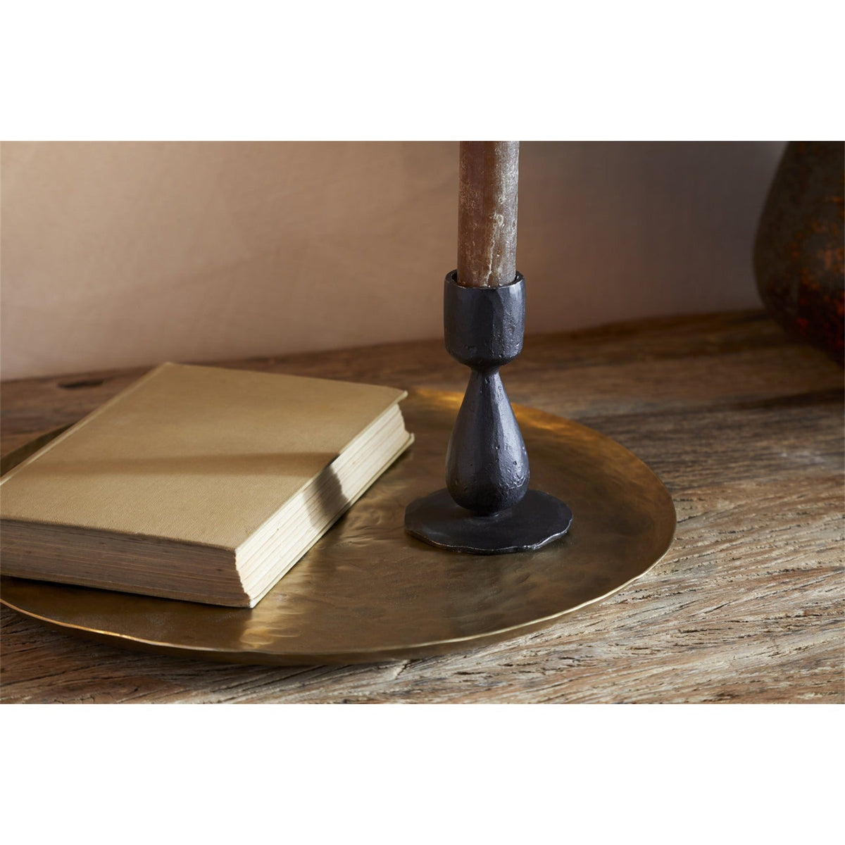 Suba Hammered Iron Candle Holder - Black
