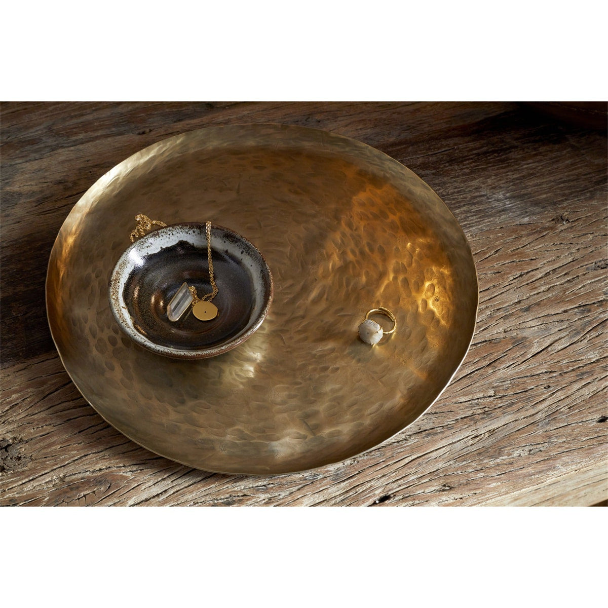 Oorja Hammered Round Tray - Brass