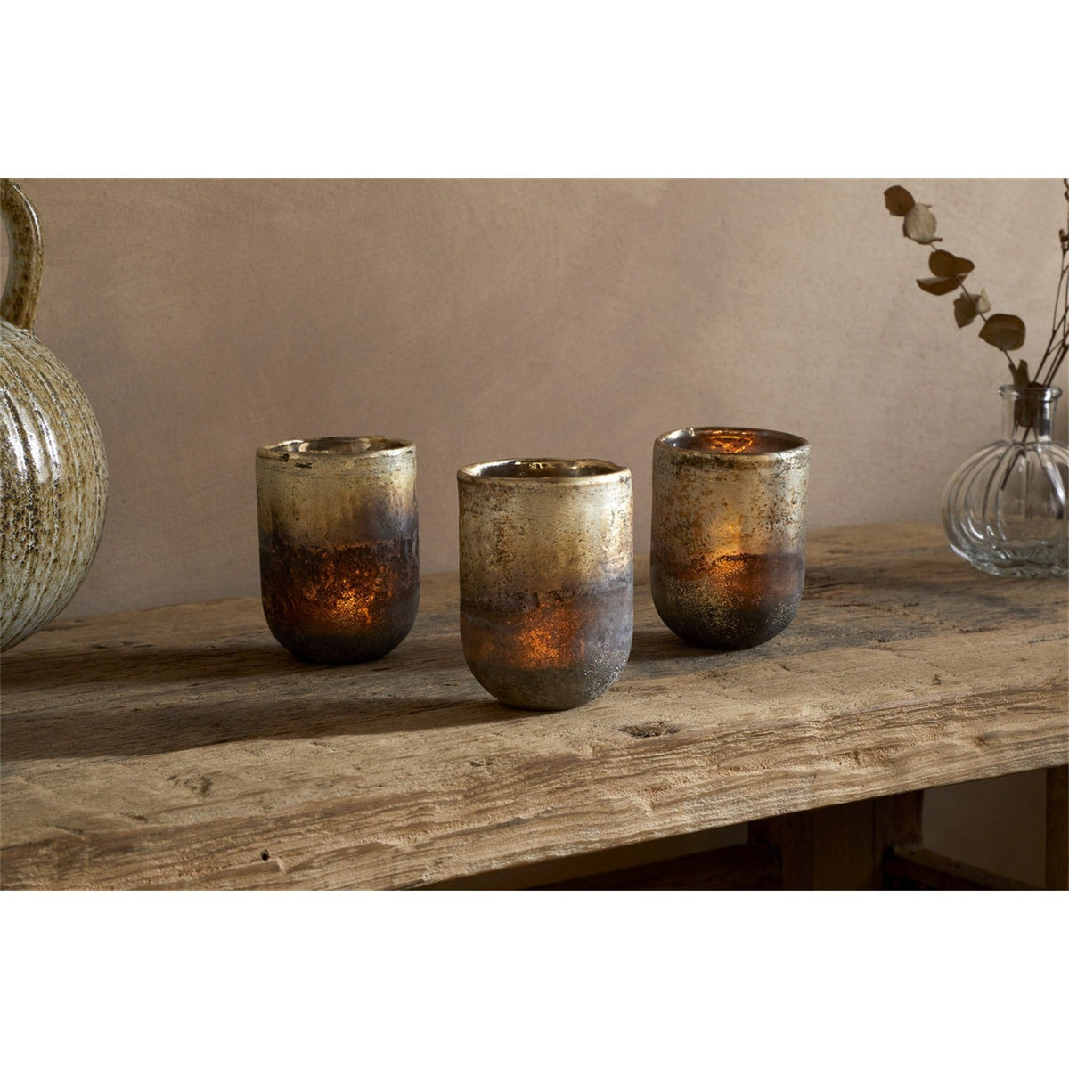 Furaha Glass Tealight Holder - Frosted Black - Set of 3