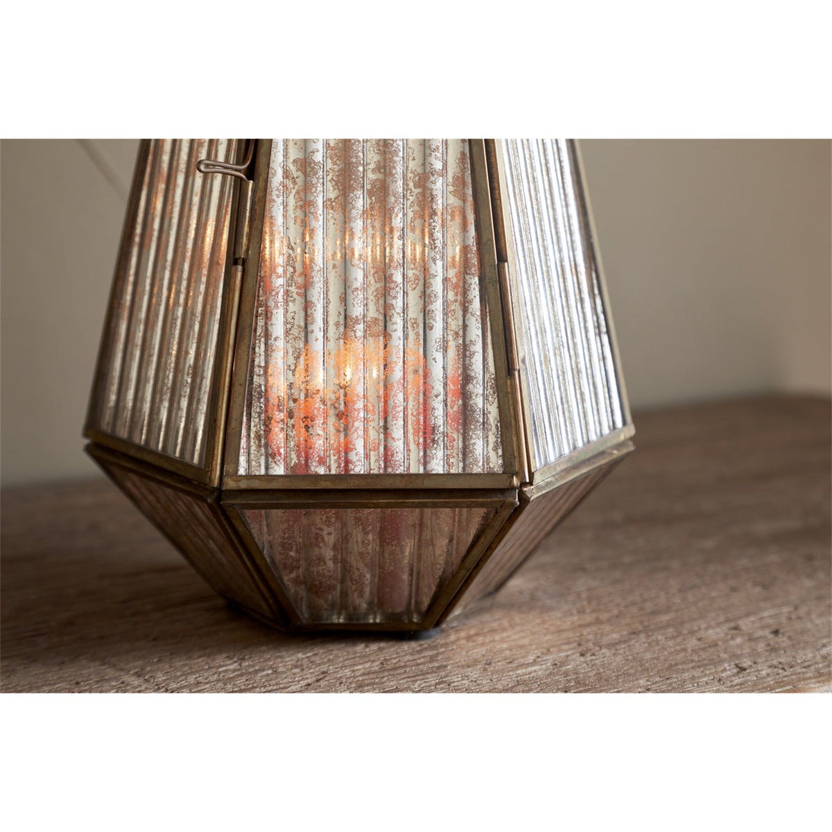 Igbo Ribbed Mercury Glass Lantern - Brass