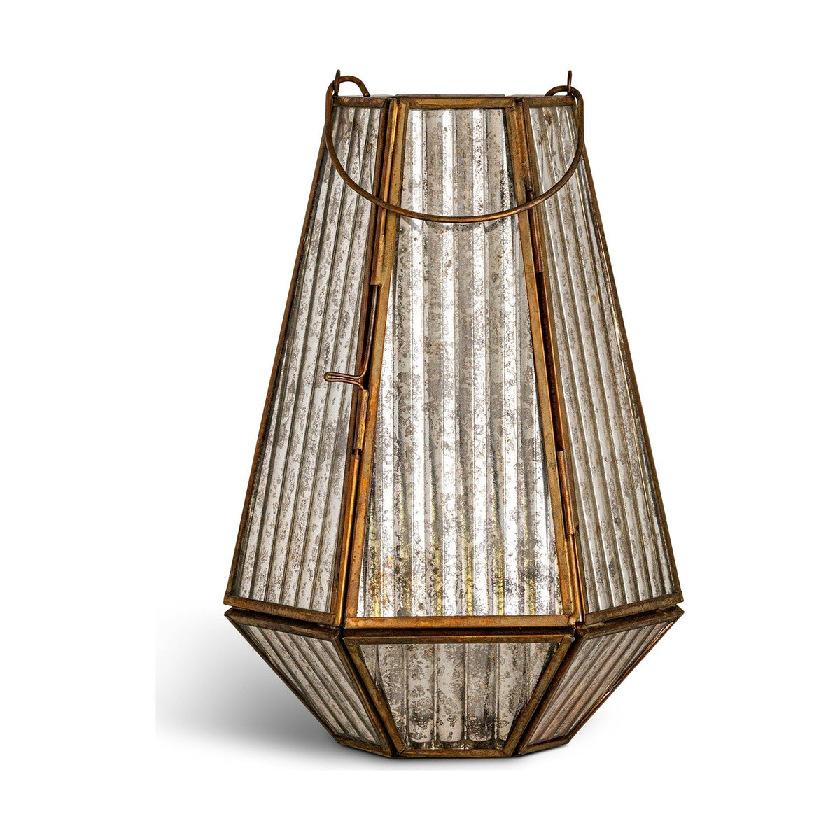 Igbo Ribbed Mercury Glass Lantern - Brass