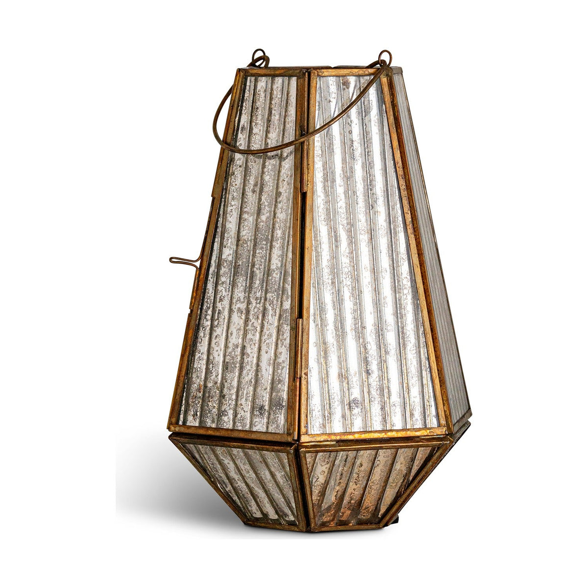 Igbo Ribbed Mercury Glass Lantern - Brass