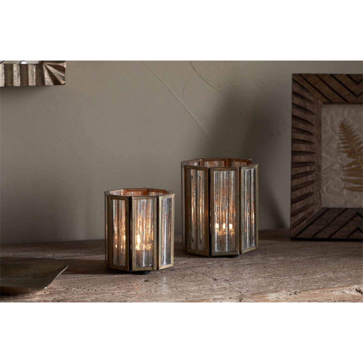 Tyma Small Silvered Glass Tealight Holder - Brass