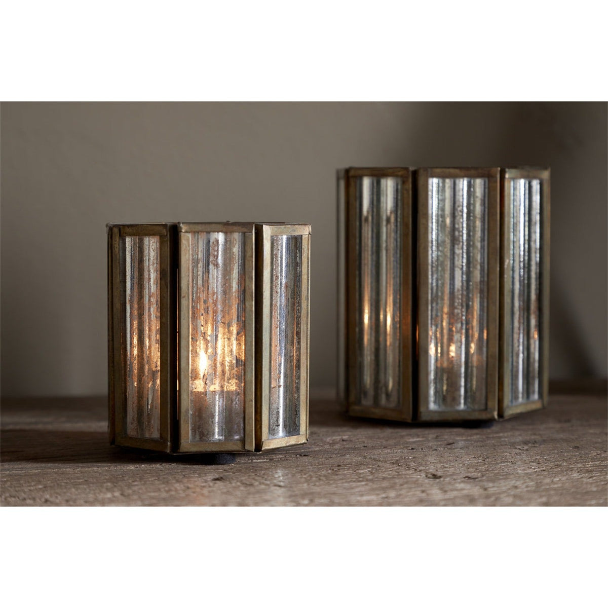Tyma Medium Silvered Glass Tealight Holder - Brass