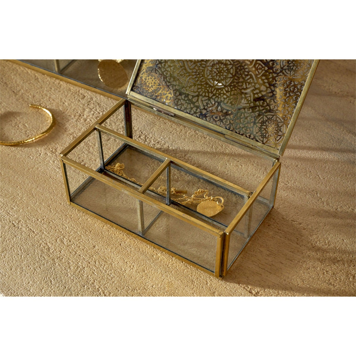 Kijang Small Perforated Jewellery Box - Brass & Clear
