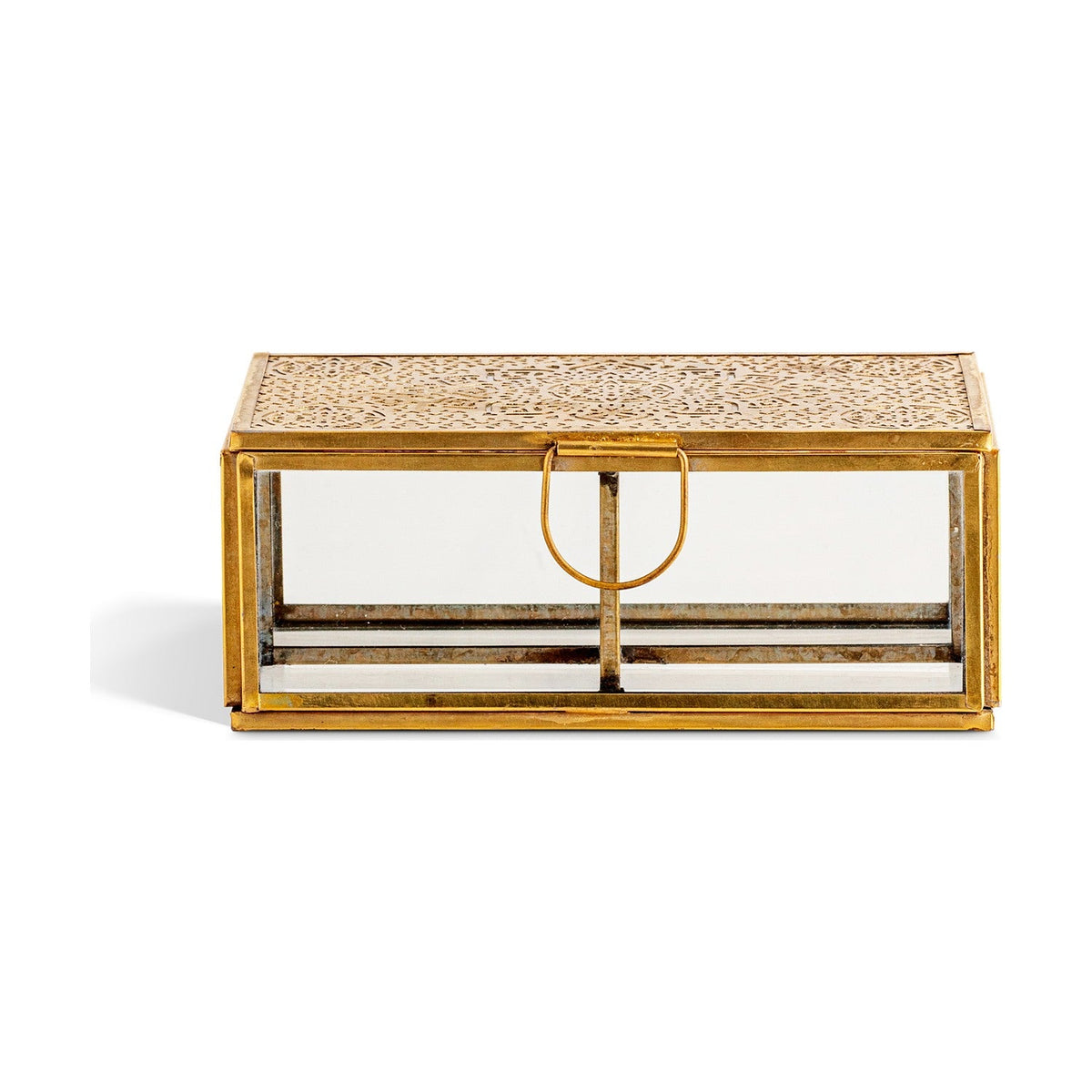 Kijang Small Perforated Jewellery Box - Brass & Clear