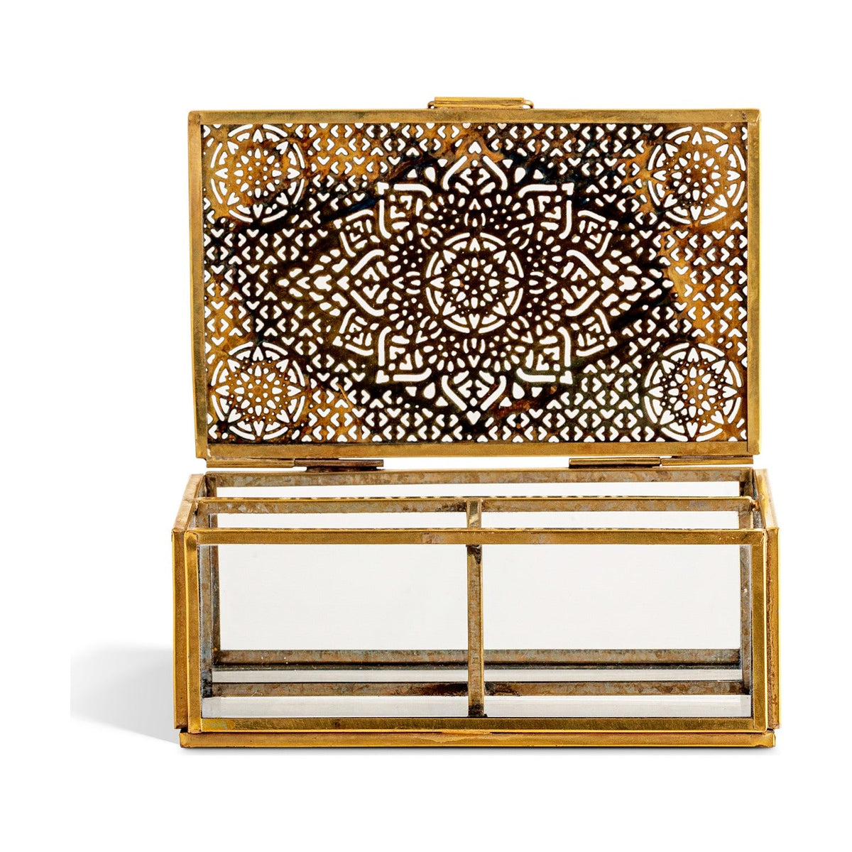 Kijang Small Perforated Jewellery Box - Brass & Clear