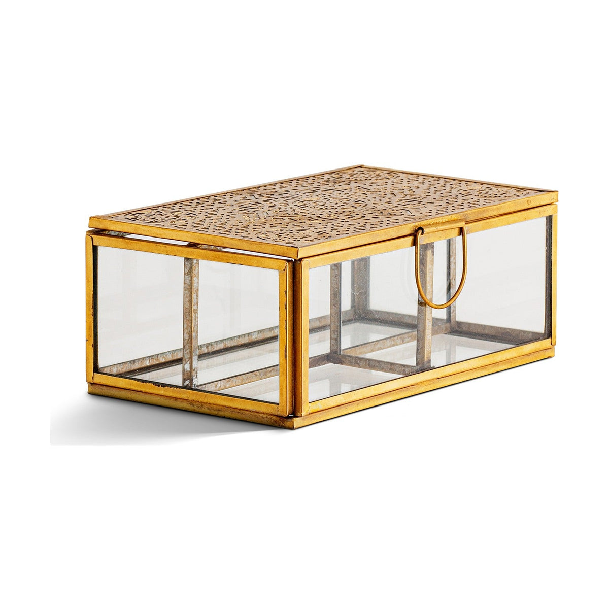 Kijang Small Perforated Jewellery Box - Brass & Clear