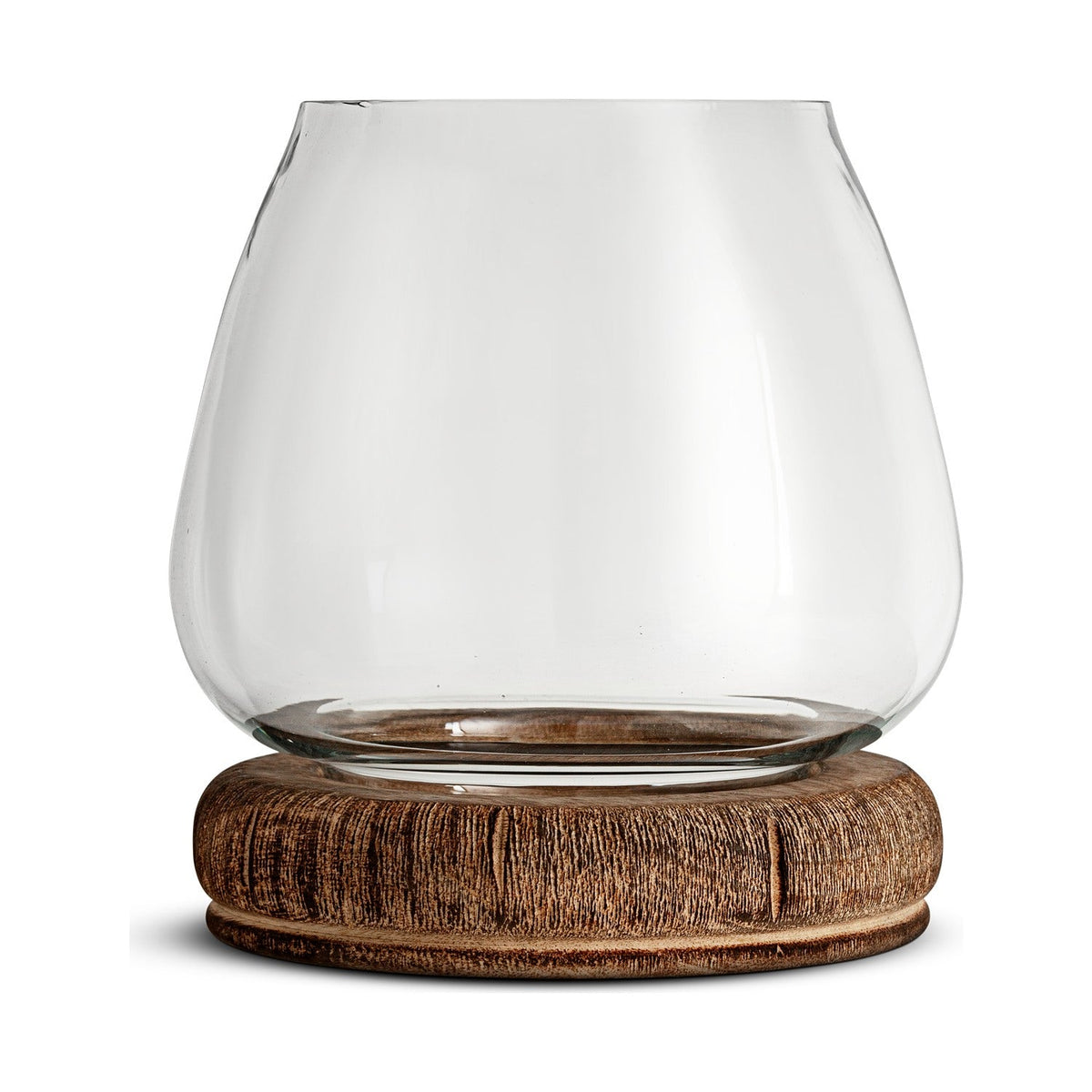 Ika Small Mango Wood Hurricane Lantern - Natural & Clear