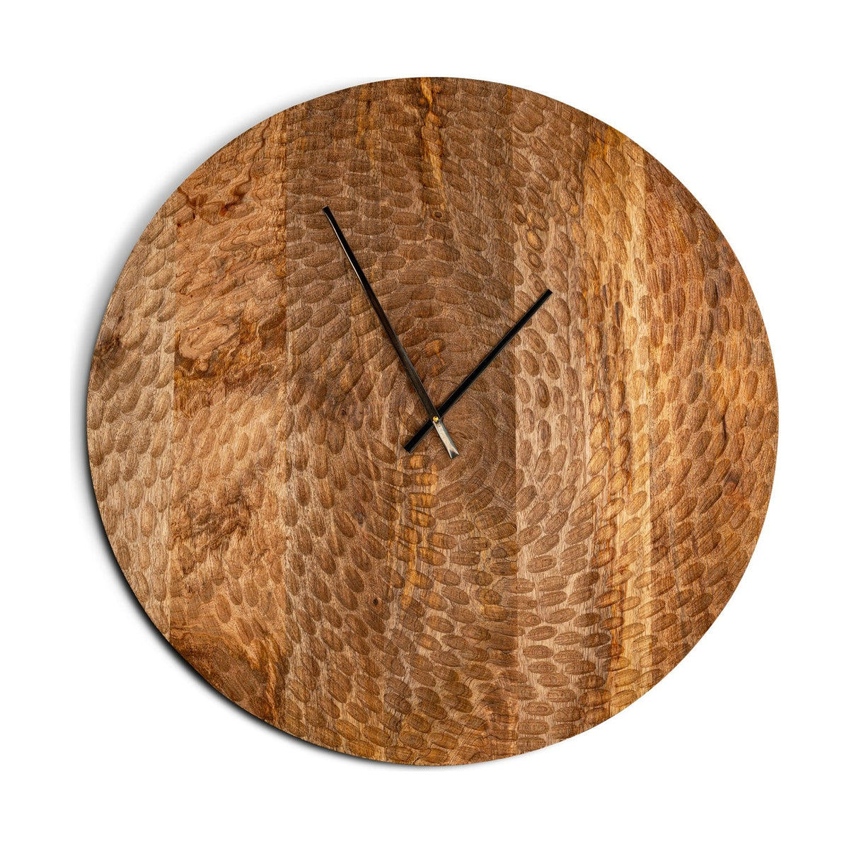 Shahar Carved Mango Wood Wall Clock - Brown