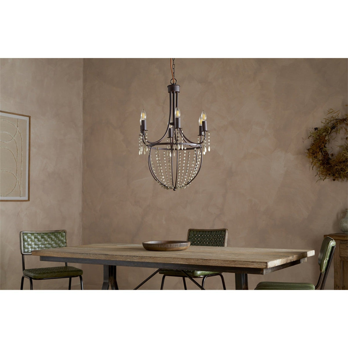 Naavia 6 Light Iron & Crystal Chandelier - Rust