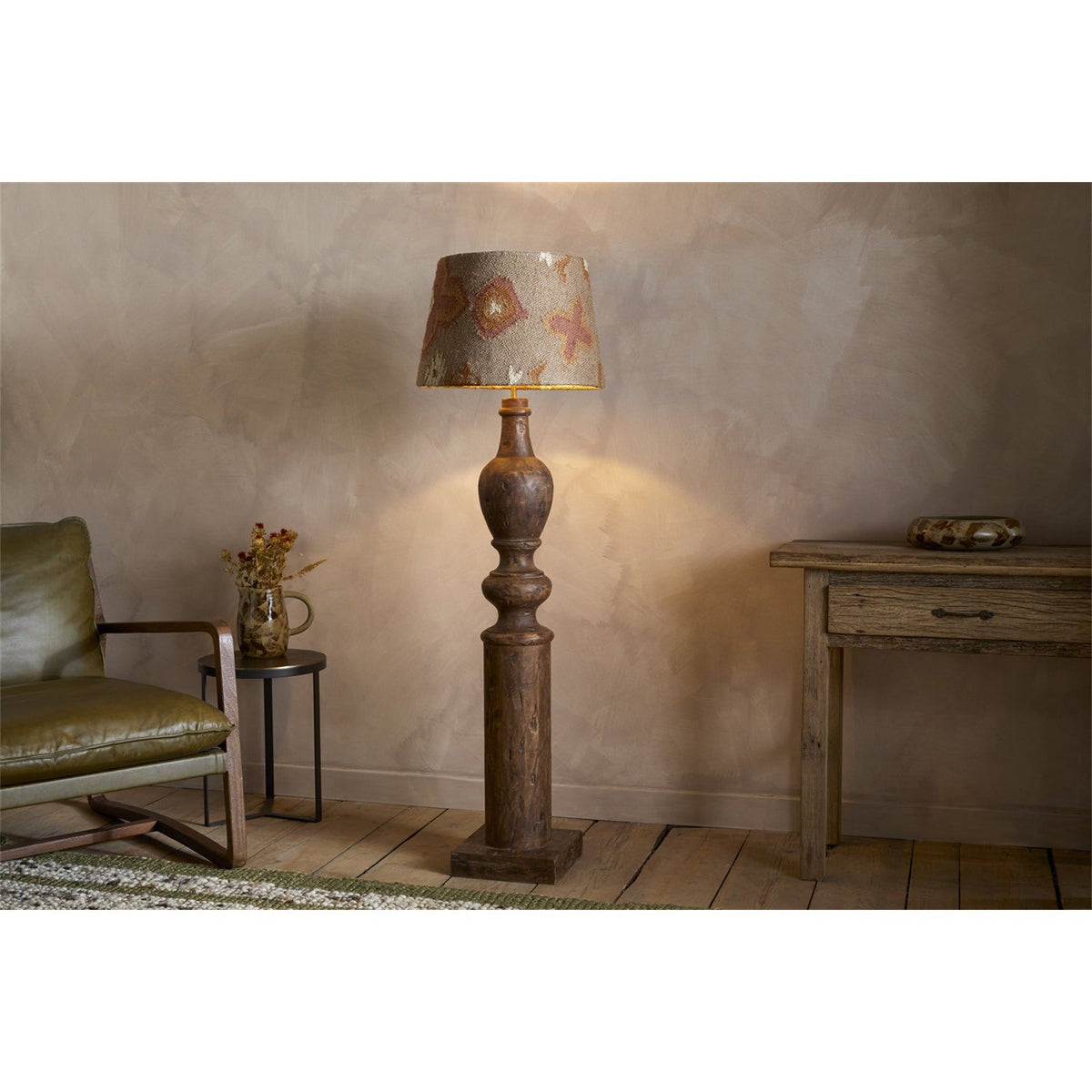 Naya Carved Wood Floor Lamp Base - Chocolate Brown