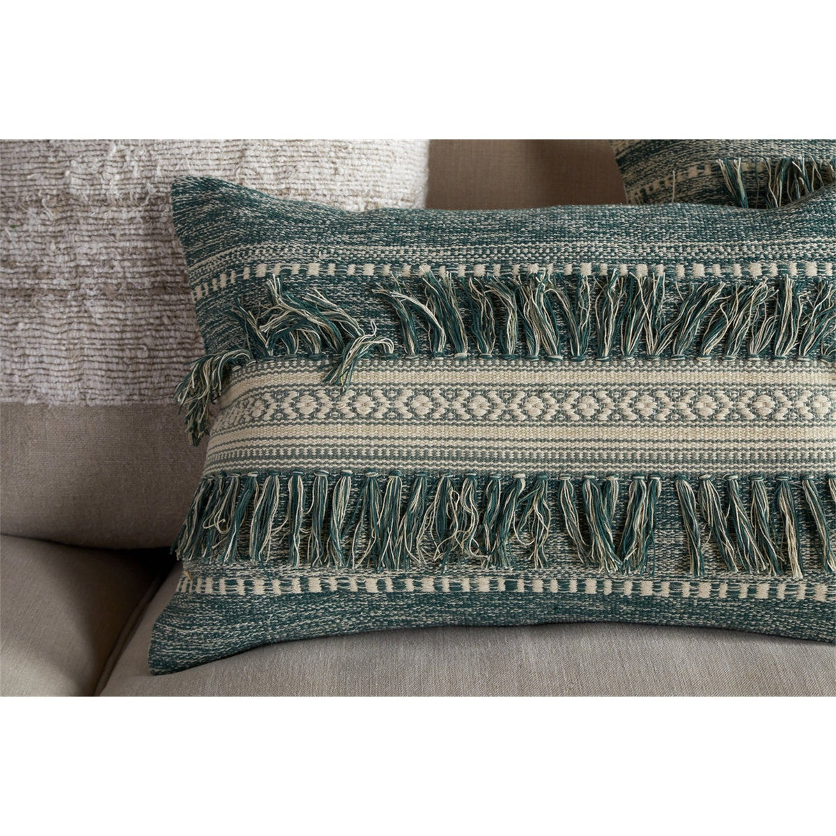Padal 50 x 50cm Woven Fringed Cushion Cover - Green