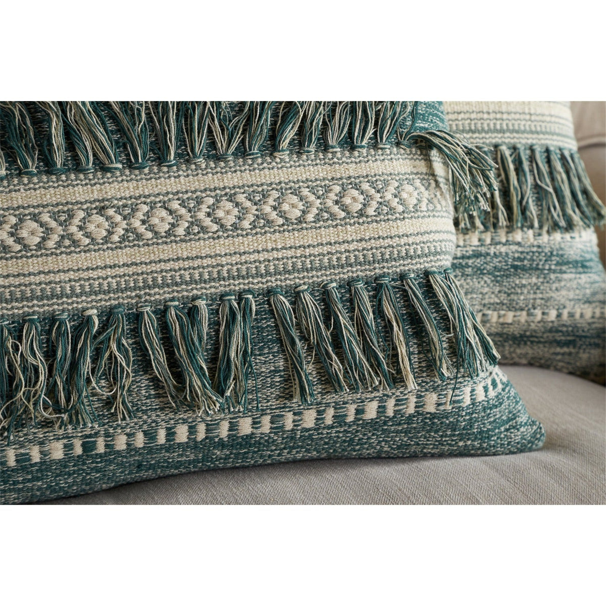 Padal 50 x 50cm Woven Fringed Cushion Cover - Green