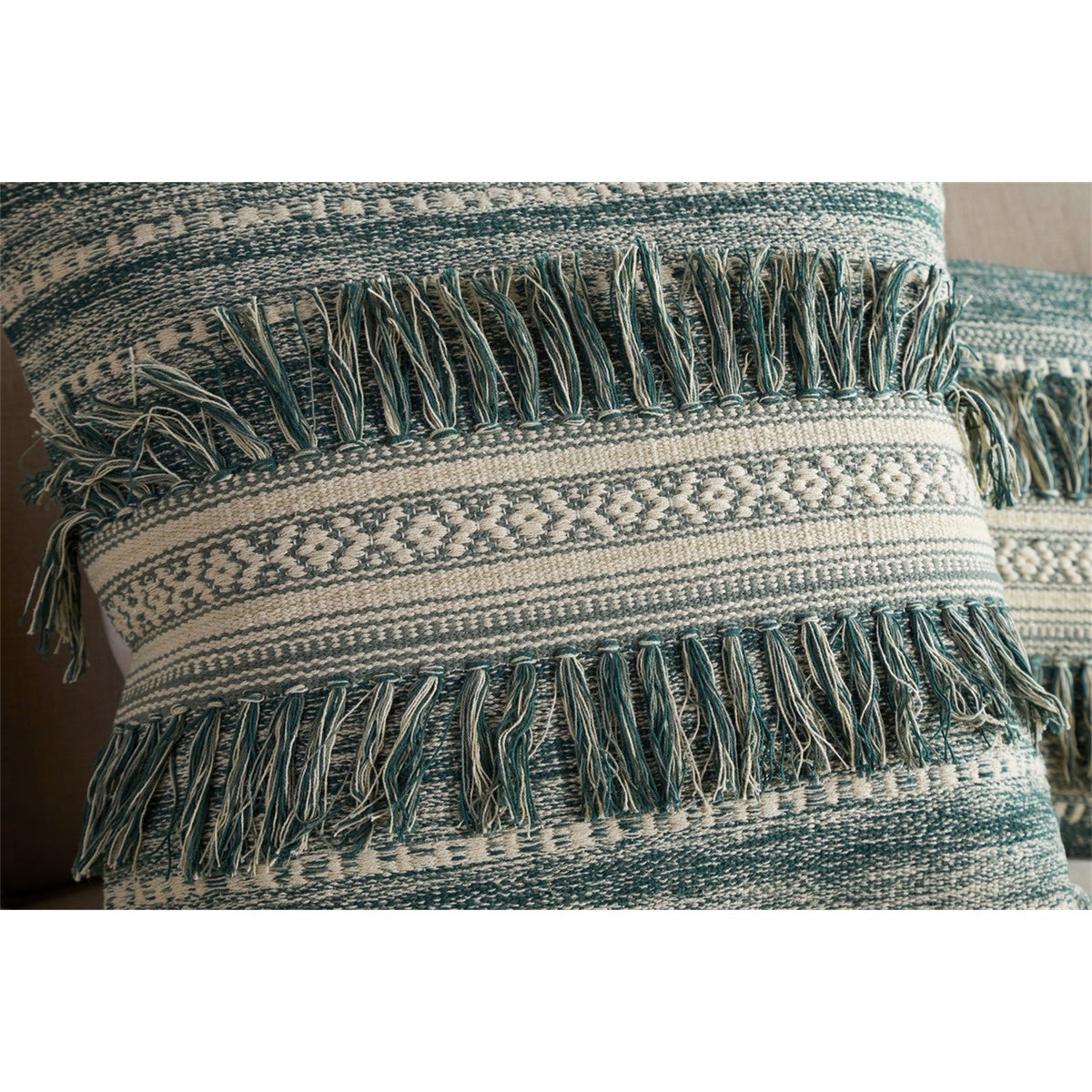 Padal 50 x 50cm Woven Fringed Cushion Cover - Green