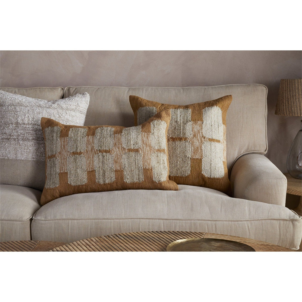 Akki 60 x 40cm Wool & Cotton Cushion Cover - Ochre