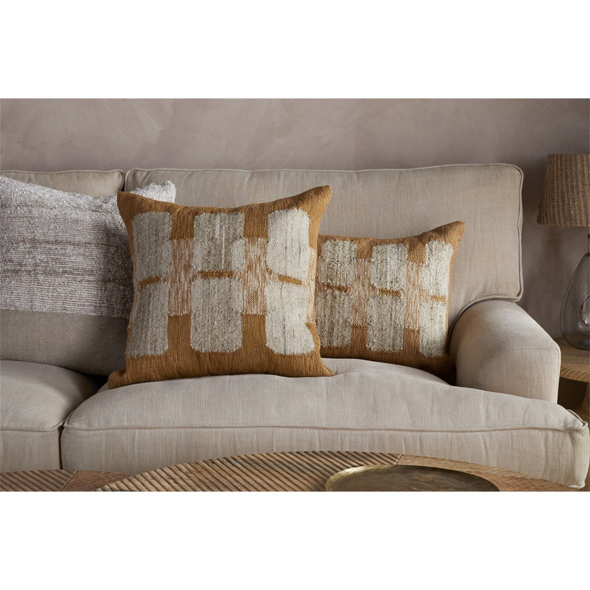 Akki 60 x 40cm Wool & Cotton Cushion Cover - Ochre