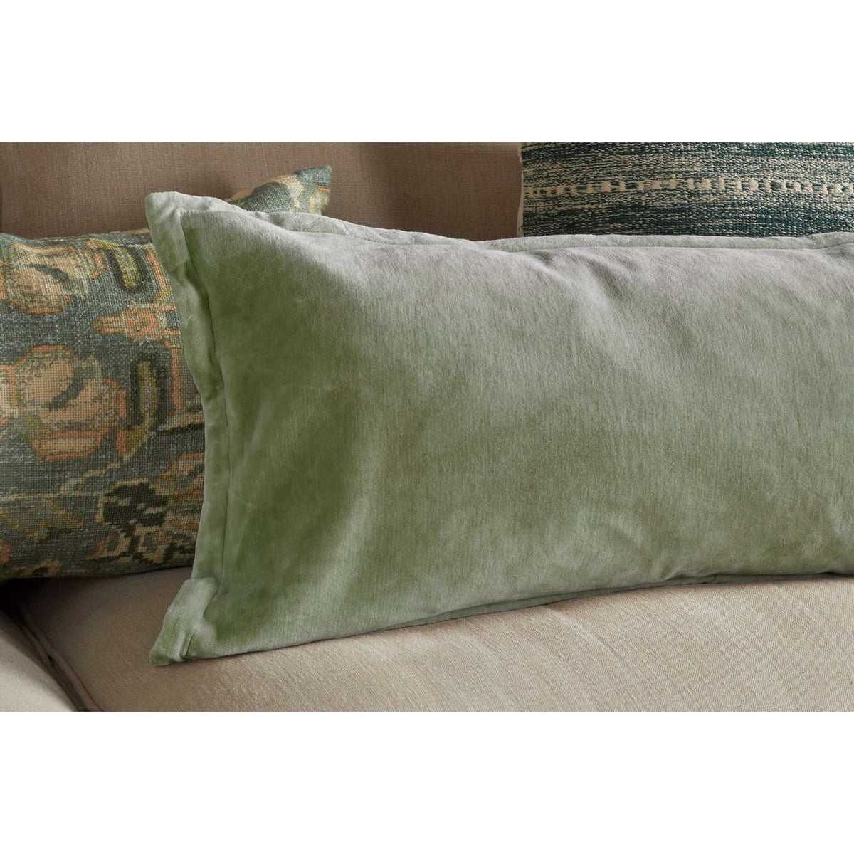 Menmai 35 x 80cm Velvet Lumbar Cushion Cover - Eucalyptus