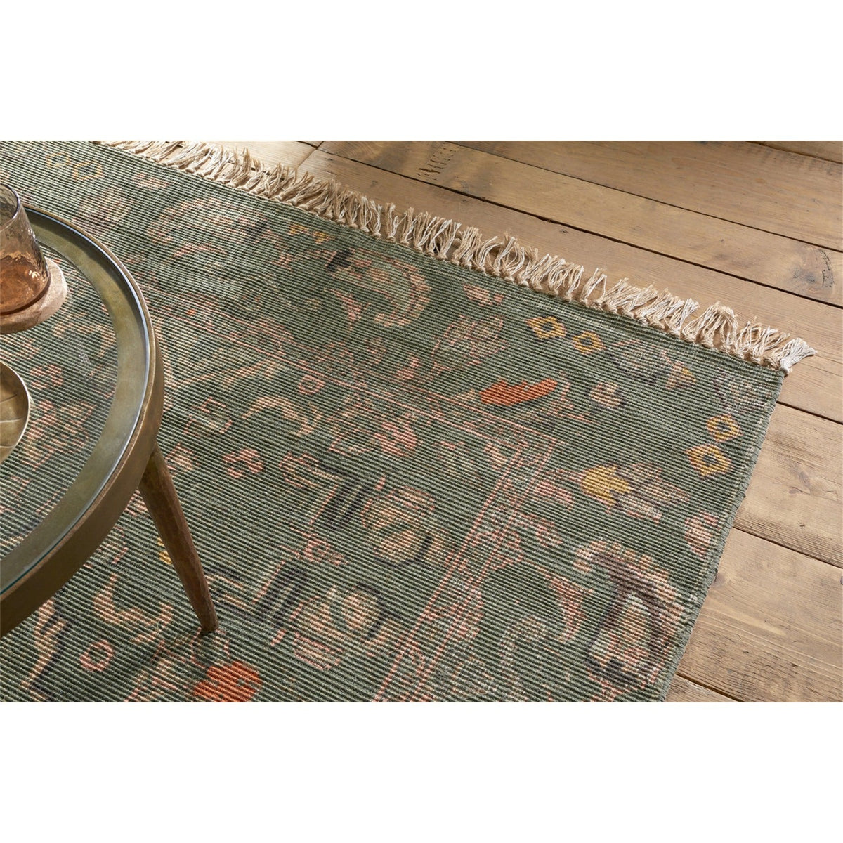 Okuta 150 x 240cm Block Print Jute Rug - Olive Green