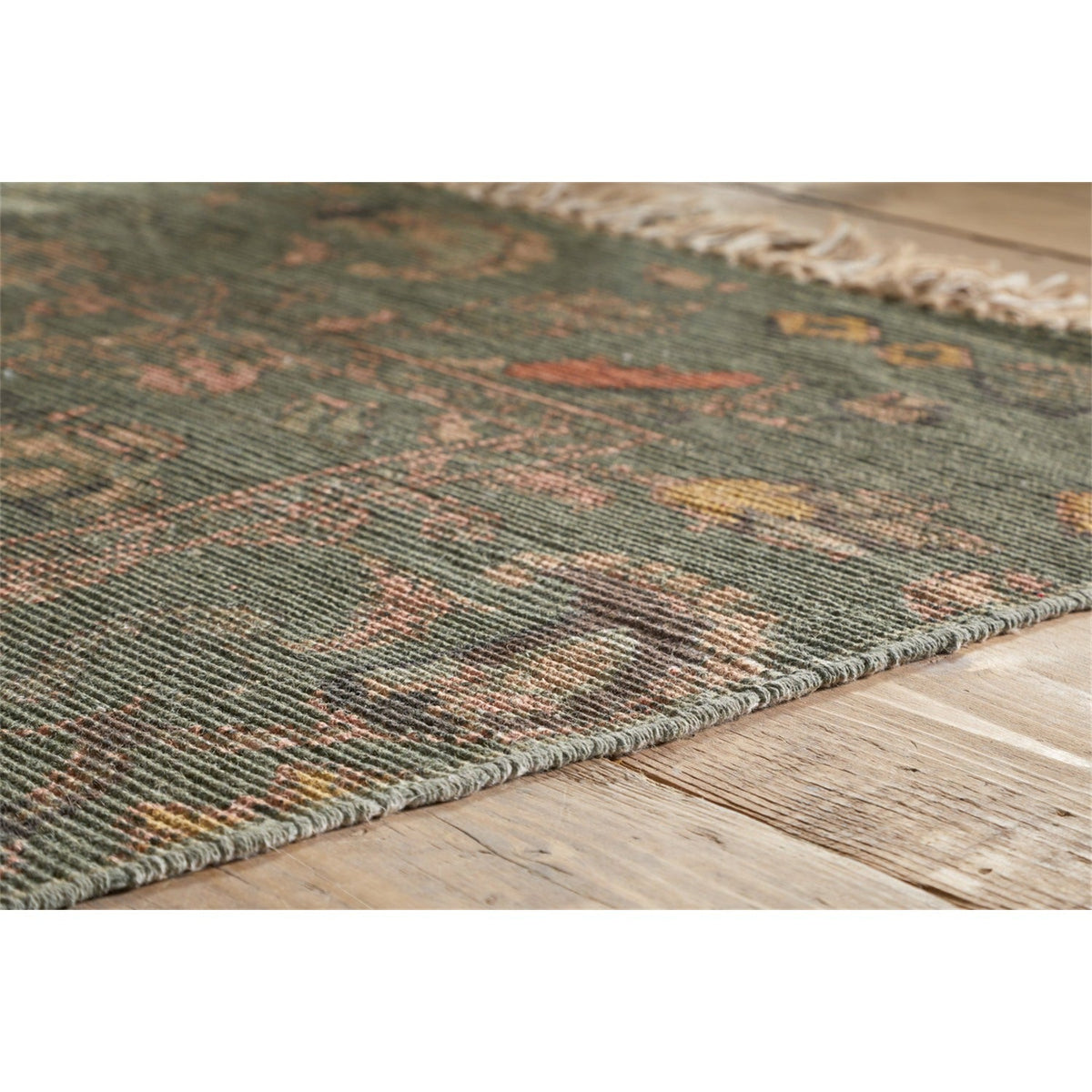 Okuta 150 x 240cm Block Print Jute Rug - Olive Green