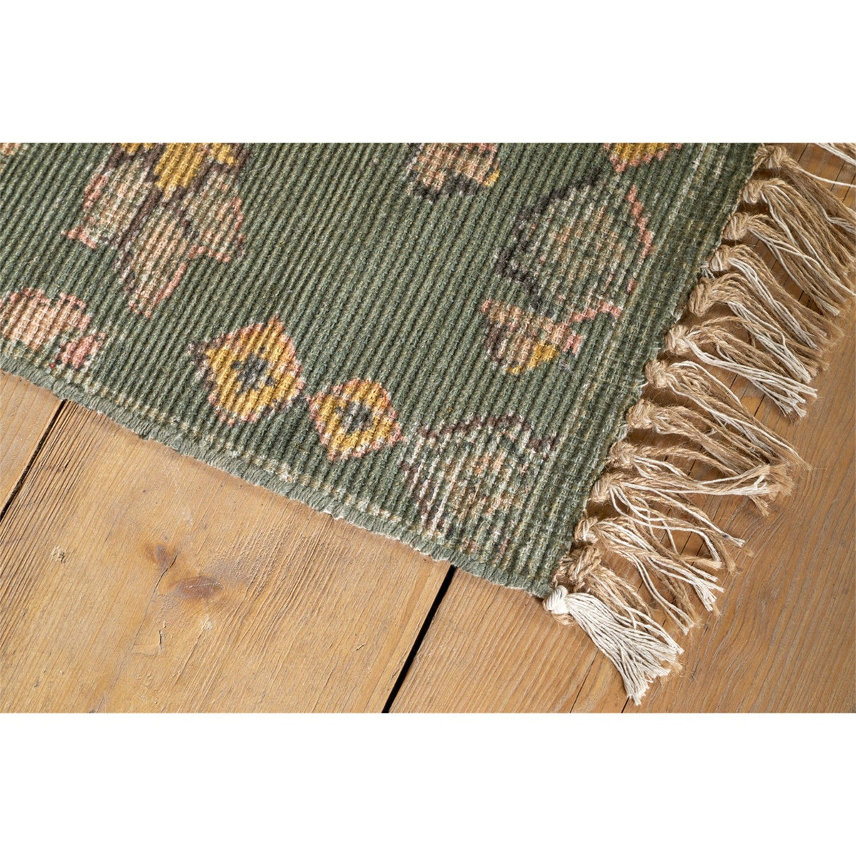 Okuta 150 x 240cm Block Print Jute Rug - Olive Green