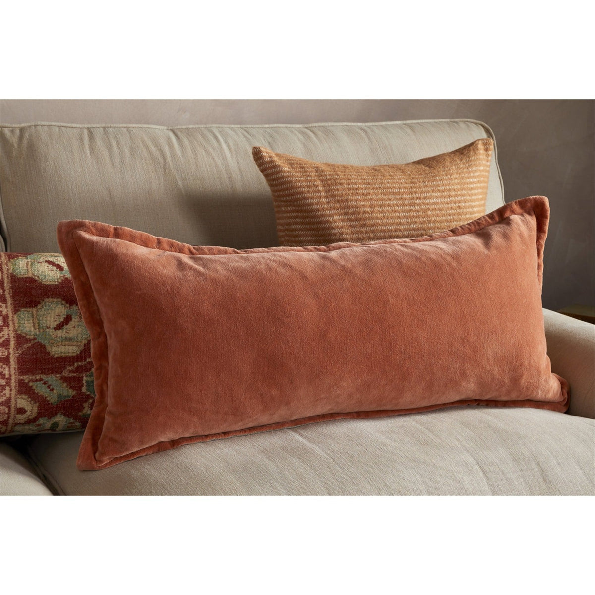 Menmai 35 x 80cm Velvet Lumbar Cushion Cover - Cinnamon
