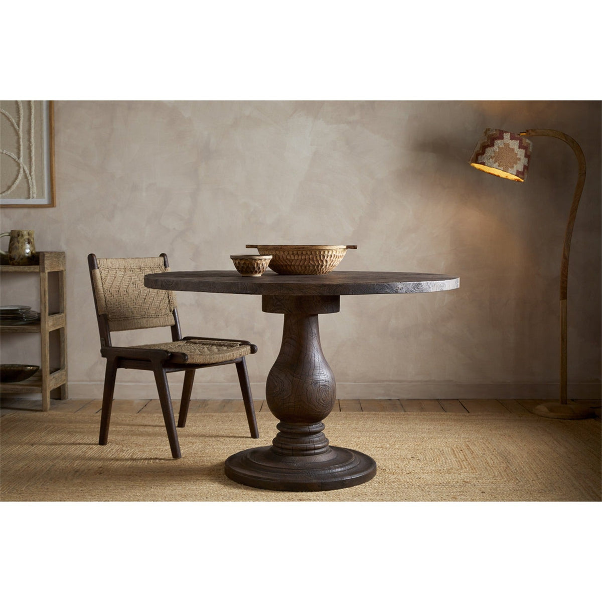 Laya Small Carved Wood Dining Table - Chocolate Brown
