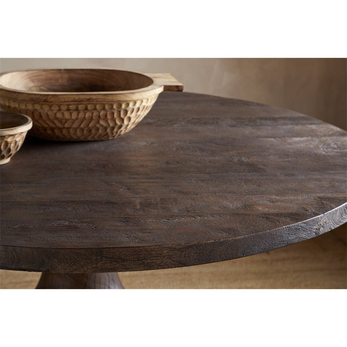 Laya Small Carved Wood Dining Table - Chocolate Brown