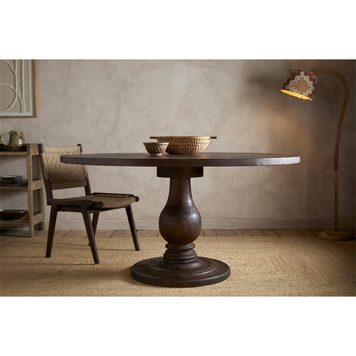 Laya Large Carved Wood Dining Table - Chocolate Brown