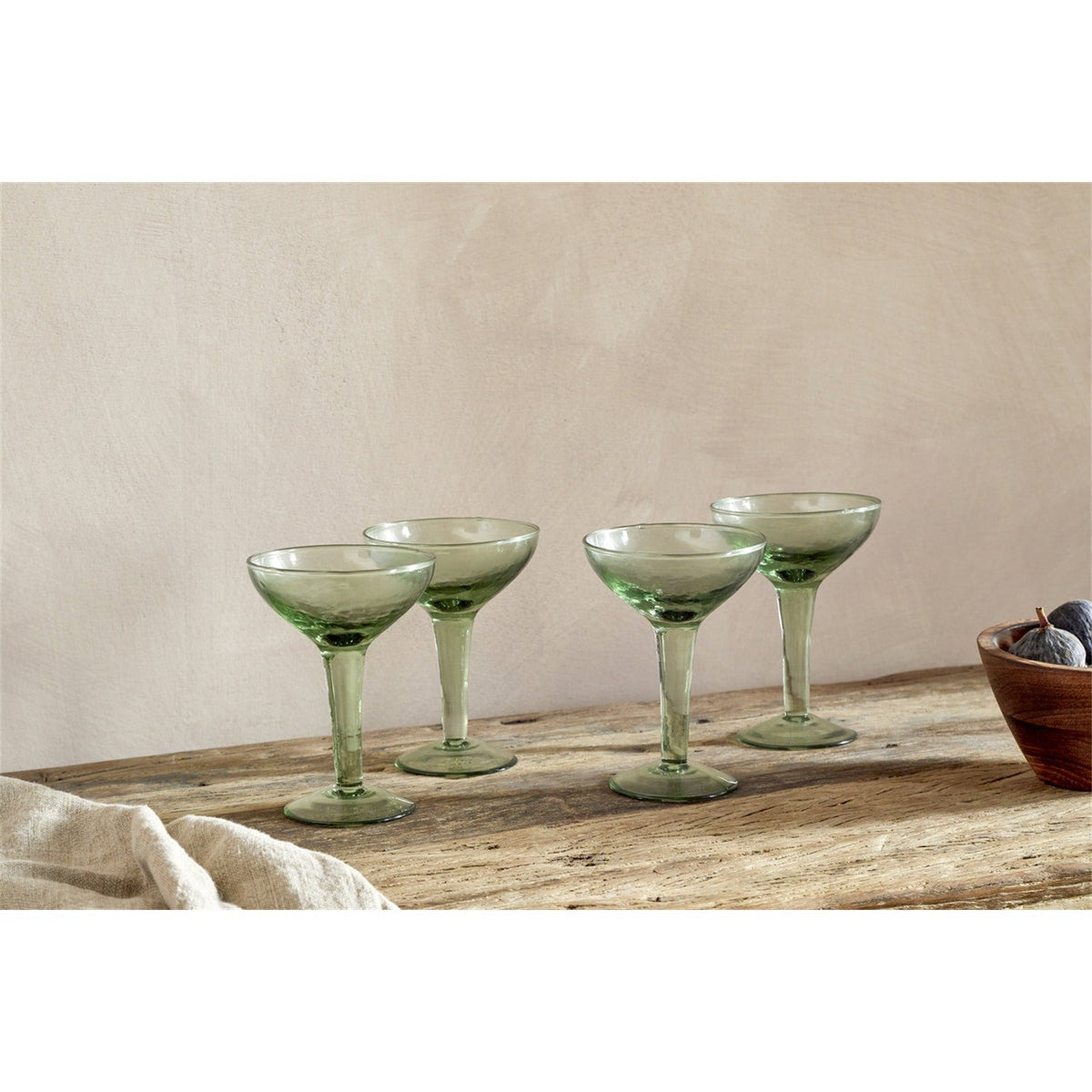 Yala Hammered Champagne Glasses - Sage Green - Set of 4
