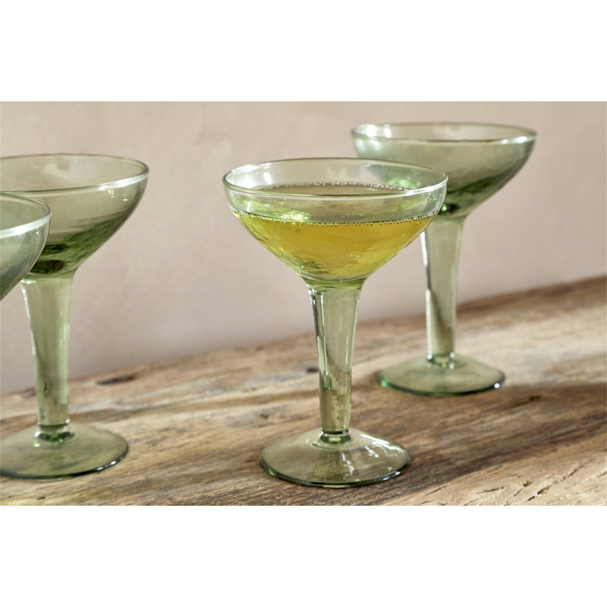 Yala Hammered Champagne Glasses - Sage Green - Set of 4