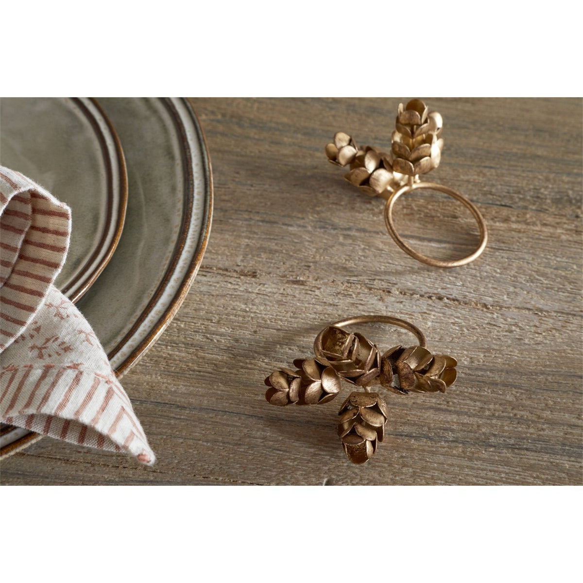 Beej Pinecone Napkin Rings - Antique Brass - Set of 4