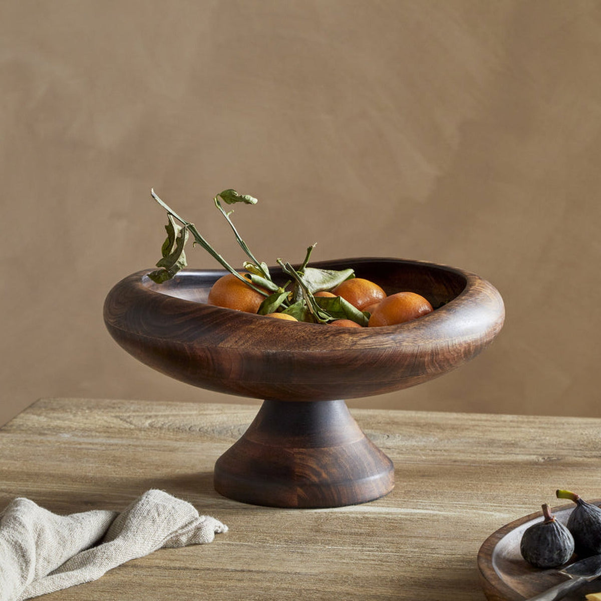 Sindar Charred Mango Wood Pedestal Fruit Bowl - Brown