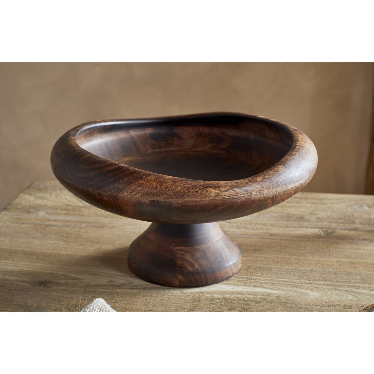 Sindar Charred Mango Wood Pedestal Fruit Bowl - Brown