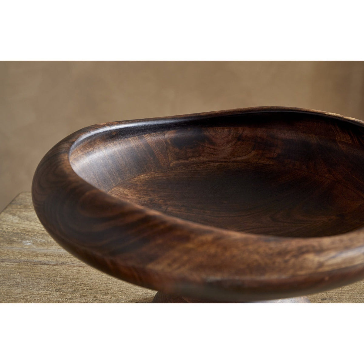 Sindar Charred Mango Wood Pedestal Fruit Bowl - Brown