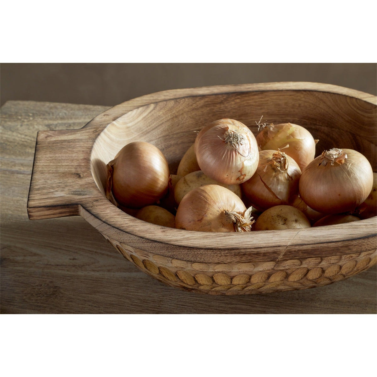 Pyaar Large Carved Mango Wood Serving Bowl - Natural