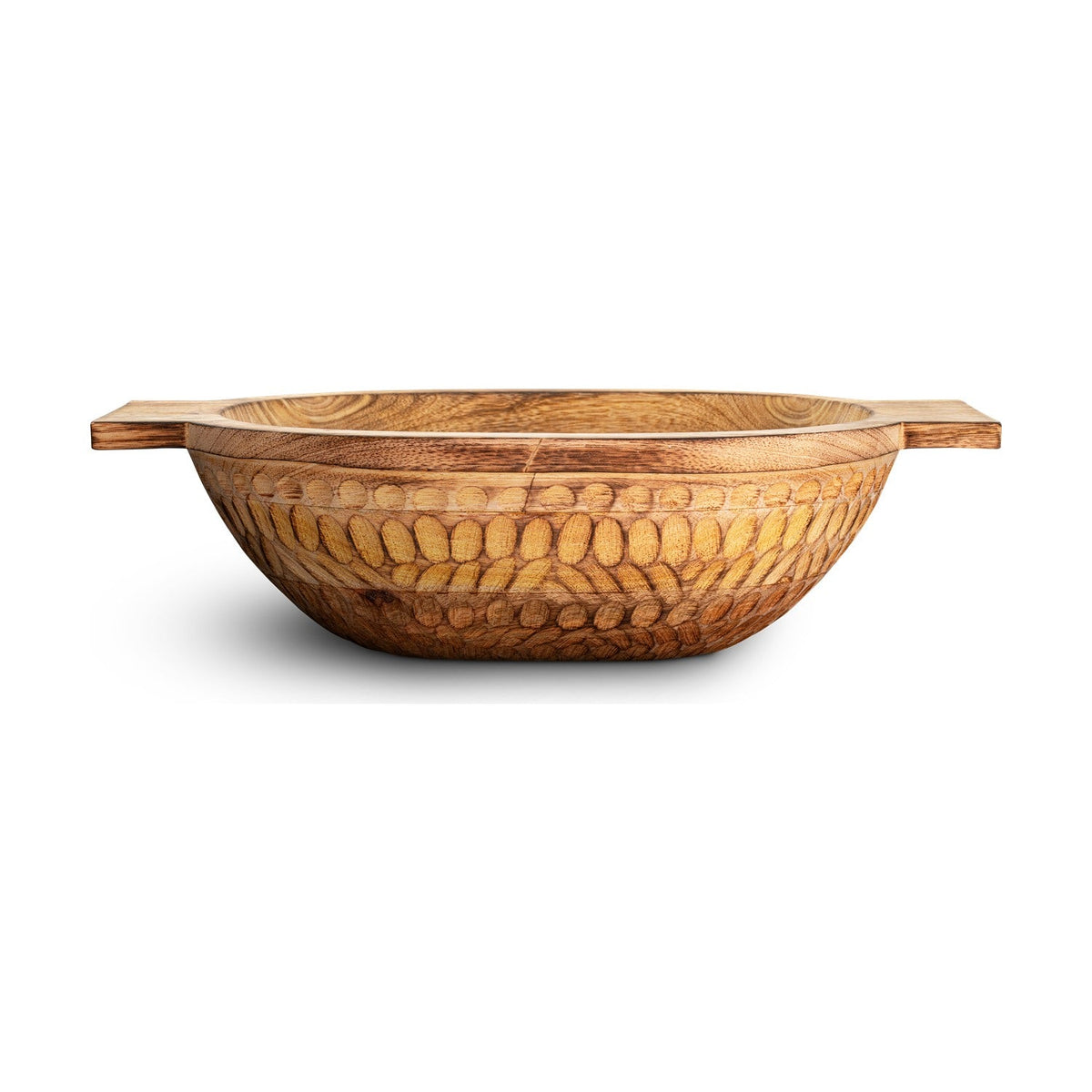 Pyaar Large Carved Mango Wood Serving Bowl - Natural