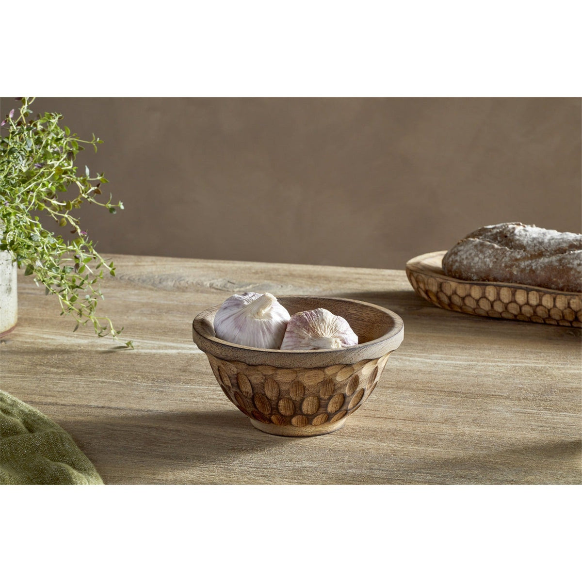 Pyaar Small Carved Mango Wood Serving Bowl - Natural