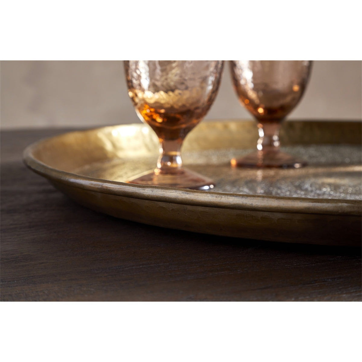 Dhanya Large Round Hammered Tray - Antique Brass