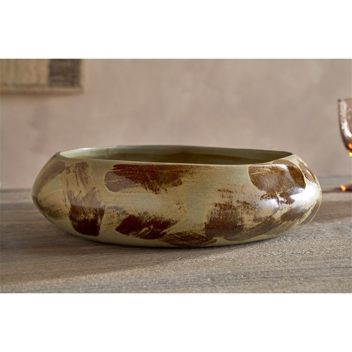 Terra Hand Painted Serving Bowl - Khaki Green
